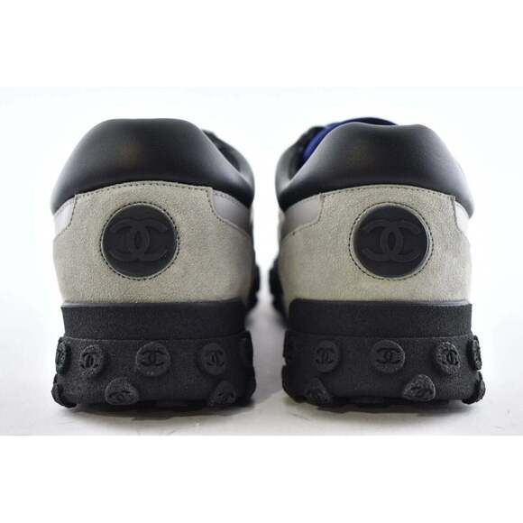 Chanel Mens 18B Black Blue Grey Nylon CC Logo Lace Low Top Trainer Sneaker 43 10 - Picture 10 of 11